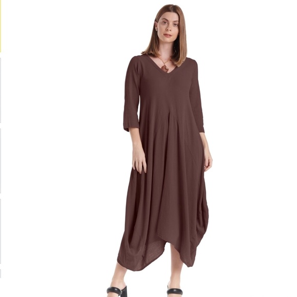 Oh My Gauze! Bella Mushroom Brown Cotton Flowy Dress, OSFM - Picture 1 of 9